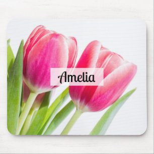 Rosa Tulips med Grönt Löv Photo Musmatta