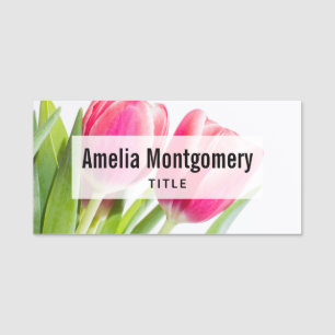 Rosa Tulips med Grönt Löv Photo Namnbricka