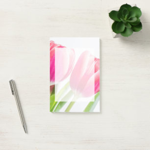 Rosa Tulips med Grönt Löv Photo Post-it Block