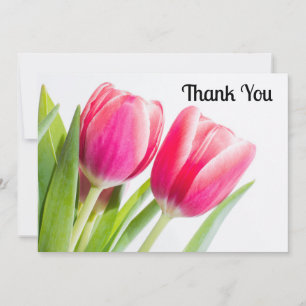 Rosa Tulips med Grönt Löv Photo Tack Kort