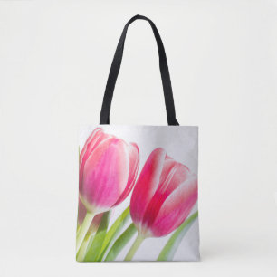 Rosa Tulips med Grönt Löv Photo Tygkasse