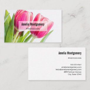 Rosa Tulips med Grönt Löv Photo Visitkort