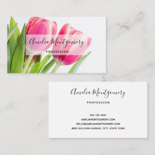 Rosa Tulips med Grönt Löv Photo Visitkort