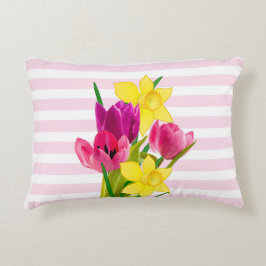 Rosa Tulips och affodils Flower Accent Pillow Prydnadskudde