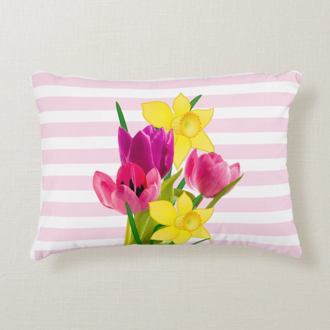 Rosa Tulips och affodils Flower Accent Pillow Prydnadskudde (Framsidan)