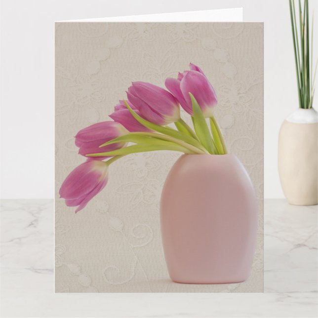 Rosa Tulips- och Snöre-gratulationskort Kort (Framsida)