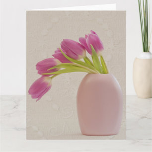 Rosa Tulips- och Snöre-gratulationskort Kort