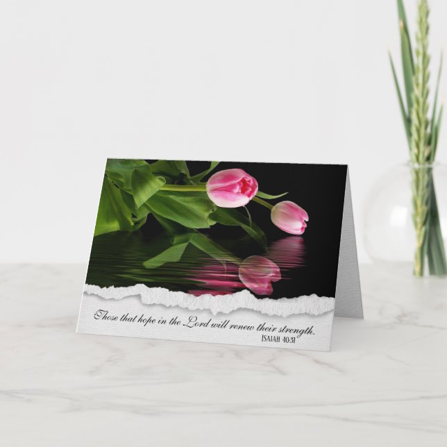 Rosa Tulips på Black Bible Verse Card Kort (Framsida)