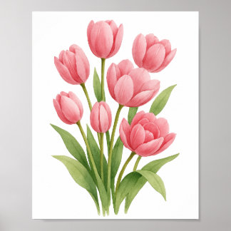 Rosa Tulips Painting Blommigt Wall Art Decor Poster