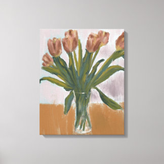 Rosa Tulips Painting på arbetsyta Canvastryck