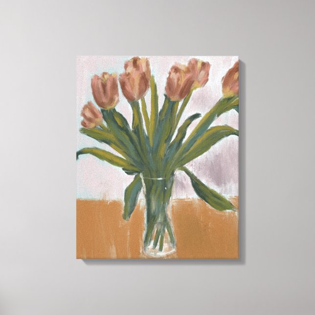 Rosa Tulips Painting på arbetsyta Canvastryck (Framsida)