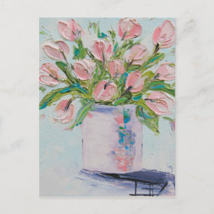 Rosa Tulips Painting, Tulip Art, Texturerade blomm Vykort