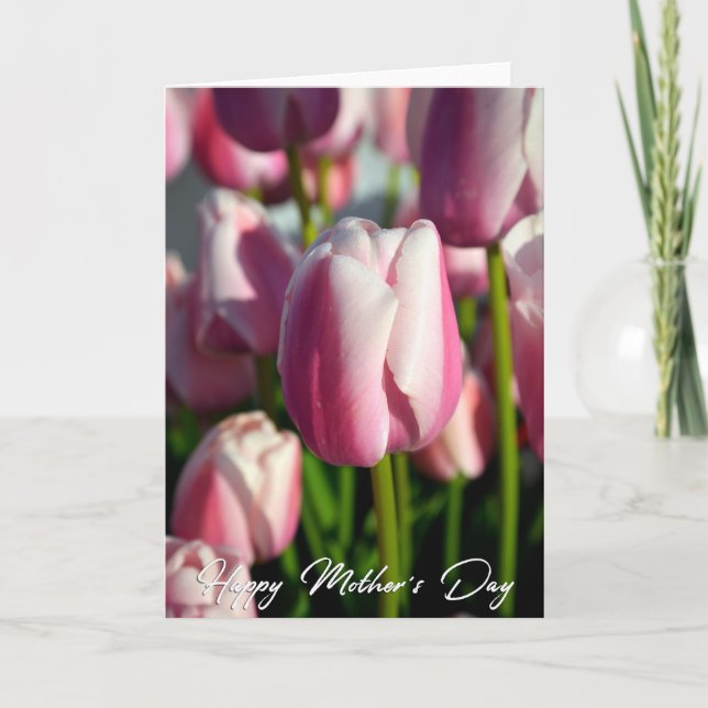 Rosa Tulips Photo Mors dag Card Tack Kort (Framsida)