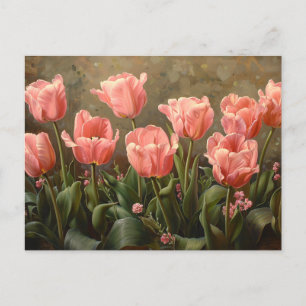 Rosa Tulips Vackra Blommigt Oljemålning Vykort