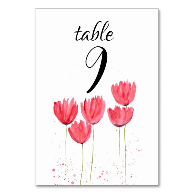 Rosa Tulips Vår Blommigt Flowers Bröllop Bordsnummer (Framsidan)