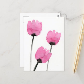 Rosa Tulips vykort, målning av vattenfärgsblommor Vykort
