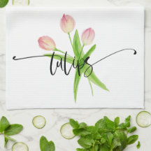 Rosa Tulips Watercolor Kitchen Towel