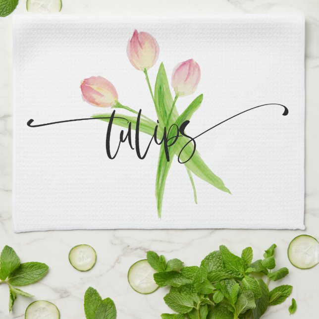 Rosa Tulips Watercolor Kitchen Towel Kökshandduk (Vikta)