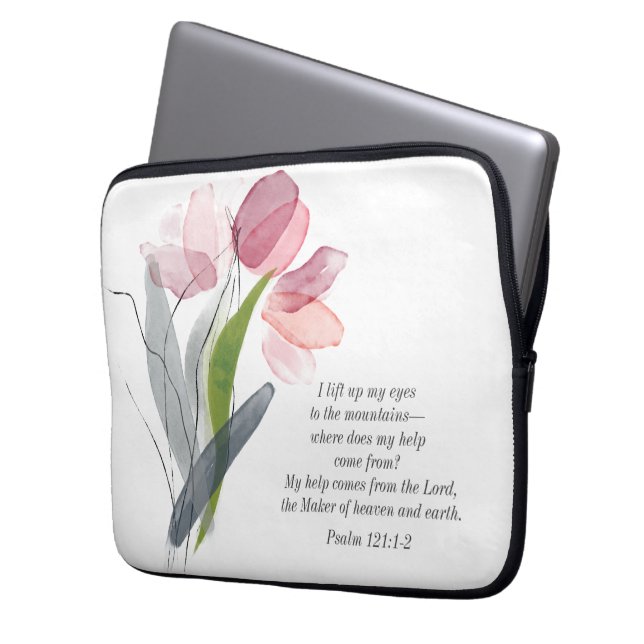  Rosa Tulips White Bible Verse Christian Laptop Fodral (Framsidan Vänster)
