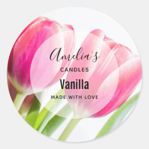 Rosa Tulips with Grönt Löv - Candle Business Runt Klistermärke