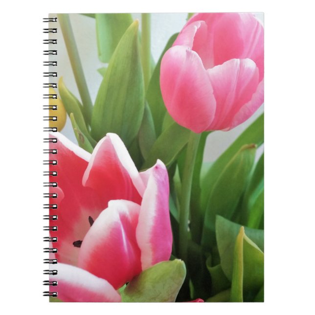 Rosa tulpan, blom- vårbukett, blommar anteckningsbok (Framsidan)