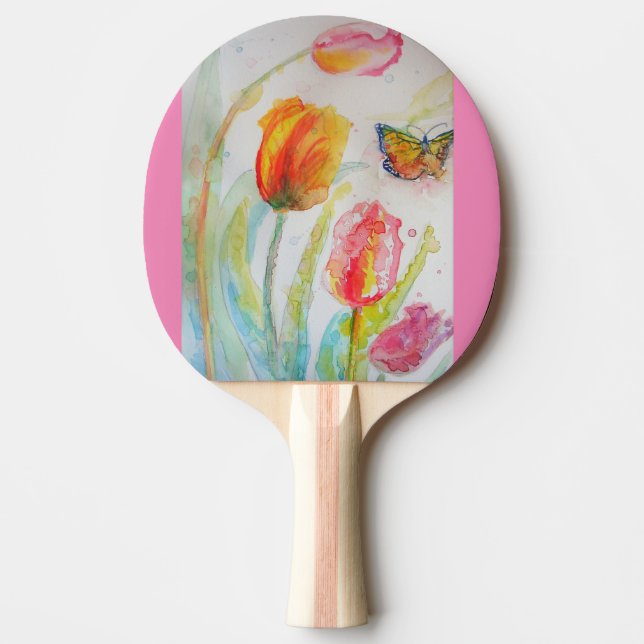 Rosa Tulpan Blommig Akvarell Pingisracket (Framsidan)