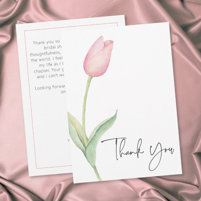 Rosa Tulpan Solo Bröllopsdusch Tack Kort (Pink Tulip Solo Bridal Shower Thank You Card)