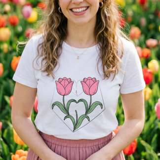 Rosa tulpanblomma vintage botanisk t shirt