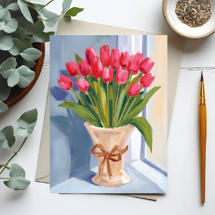 Rosa tulpanbukett Vattenfärg Blomma Vykort