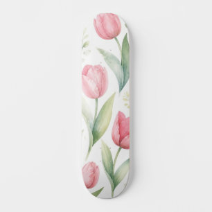 Rosa tulpaner akvarell blomsterkonst botanisk mini skateboard bräda 18,5 cm