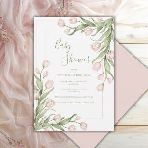 Rosa tulpaner blomsterelegant baby shower  inbjudningar