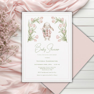 Rosa tulpaner kanin djur baby shower inbjudningar