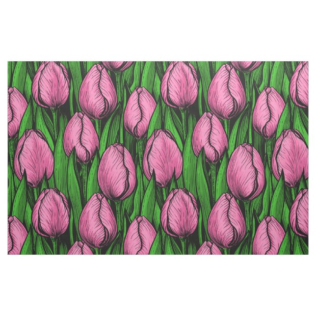 Rosa-tulpaner med grönt löv tyg (Fat Quarter)