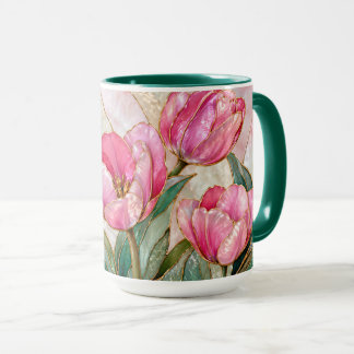 Rosa Tulpanmugg Elegant Blommig Kaffekopp