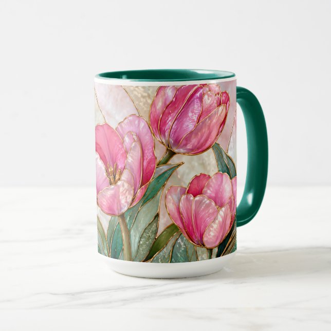 Rosa Tulpanmugg Elegant Blommig Kaffekopp (Framsida höger)