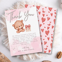  Rosa Tum Bear Watercolor Heart Baby Shower Tack Kort