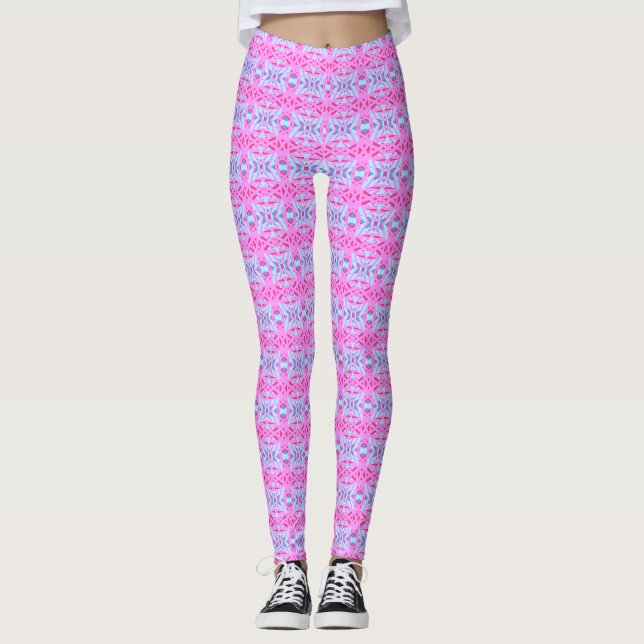 Rosa Turcos Blue Geometric Deco Mönster Gym Leggings (Framsida)