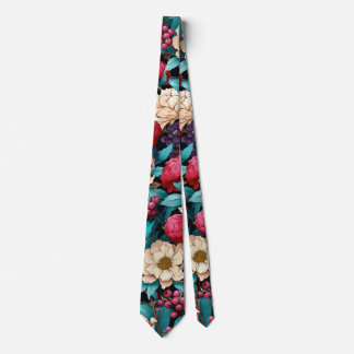 Rosa Turcos Cream Flowers och Berries Neck Tie Slips