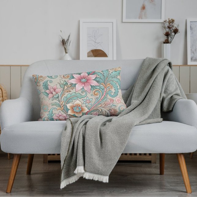 Rosa Turcos indonesiskt batik-Blommönster Lumbarkudde (Skapare uppladdad)