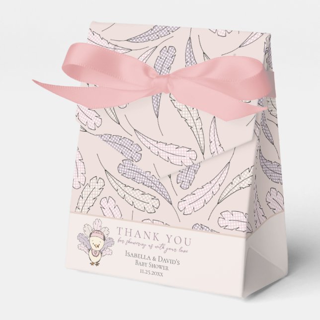 Rosa Turkiet & Feathers Fall Girl Baby Shower Presentaskar (Framsidan Sidan)