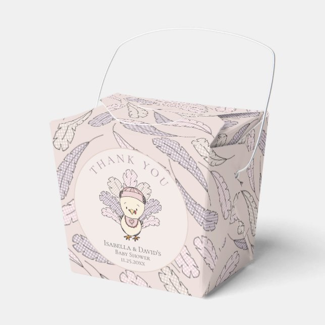 Rosa Turkiet & Feathers Fall Girl Baby Shower Presentaskar (Framsidan Sidan)