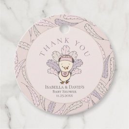 Rosa Turkiet & Feathers Girl Baby Shower Tack Gåvor Etiketter