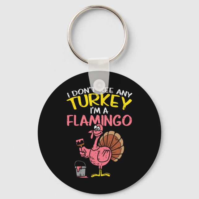 Rosa Turkiet Flamingo Roligt Thanksgiving Animal L Nyckelring (Framsida)