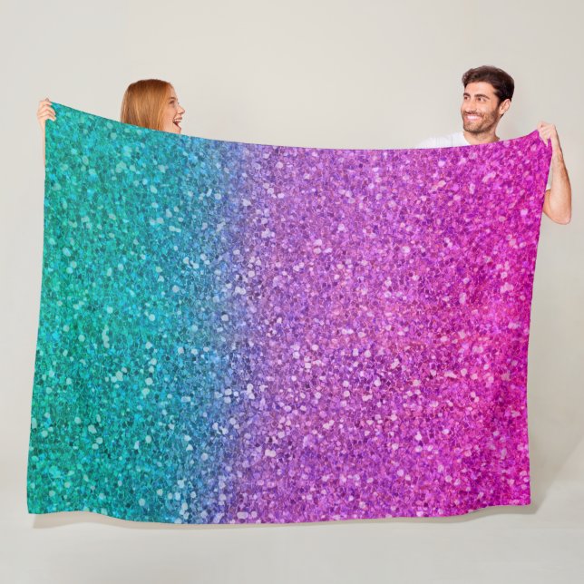 Rosa Turkos Aqua Blå & Lila Glittrande Glitter Fleecefilt (På plats)
