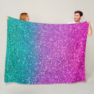Rosa Turkos Aqua Blå & Lila Glittrig Glitter Fleecefilt