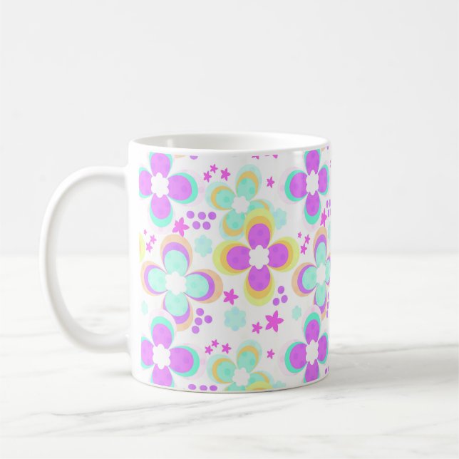 Rosa, turkos, blom- kaffemugg (Vänster)