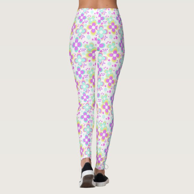 Rosa, turkos, blommigt leggings (Baksida)