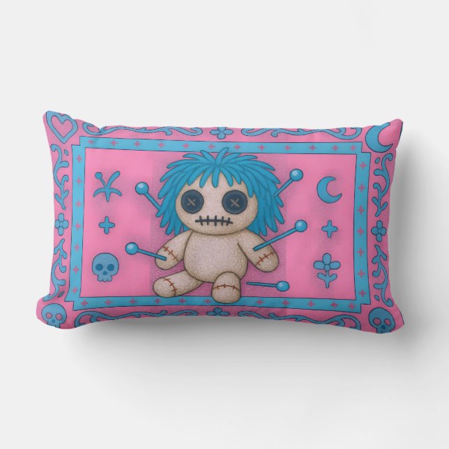 Rosa + turkos Blue Voodoo Doll Pillow Lumbarkudde (Framsida)