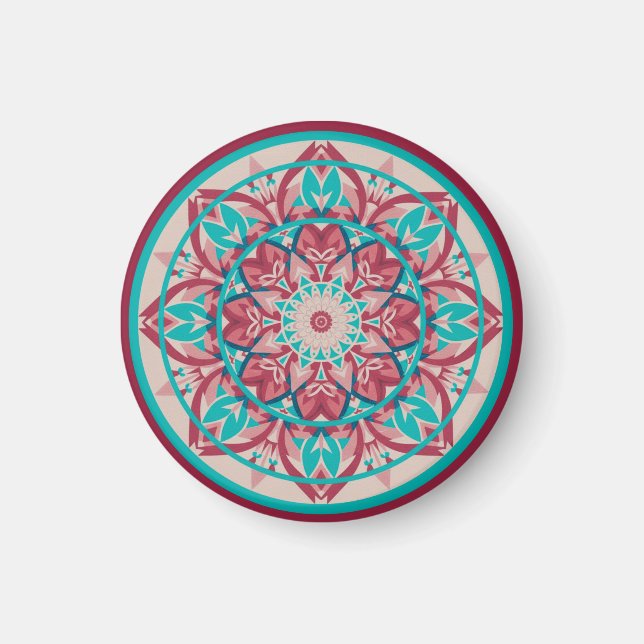 Rosa & turkos Boho-mandala   Magnet (Framsidan)