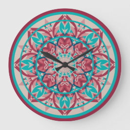 Rosa & turkos boho-mandala stor klocka